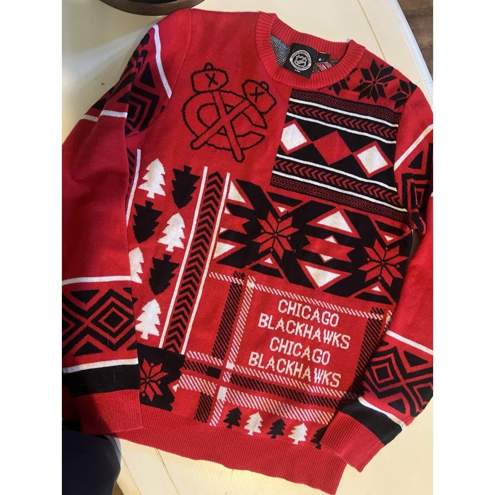 Chicago Blackhawks Sweater Mens S NHL Ugly Red Nordic Isle Christmas Pullover